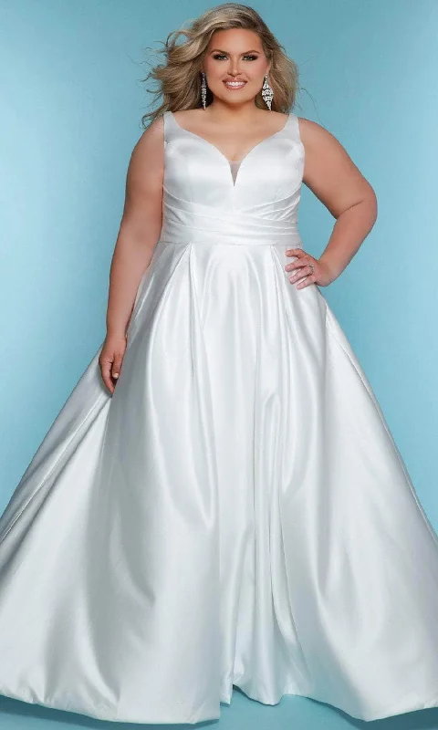 Sydney's Closet Bridal SC5317 - V-Neck Pleated Detail Prom Gown Casual Chic