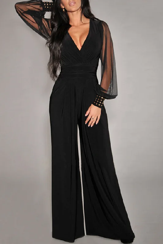 Not Your Baby Rivets Patchwork V Neck Regular Jumpsuit Latest Trends