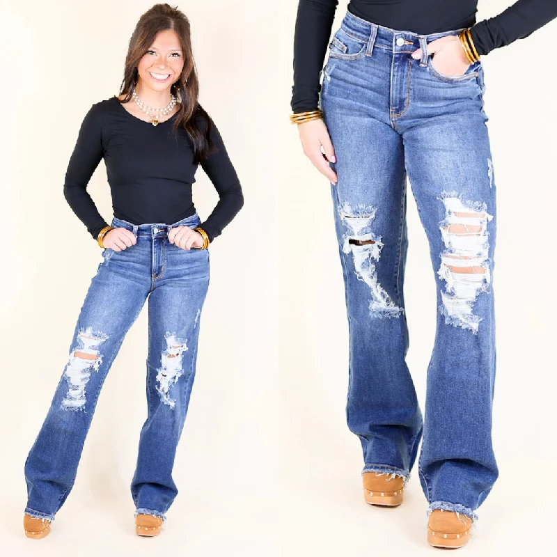 Judy Blue | Rugged Charm Mid Rise Distressed Dad Jean in Medium Wash Stylish Basics