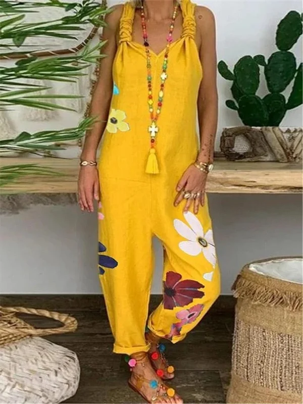 Bohemian Casual Loose Floral Jumpsuit Trending Items