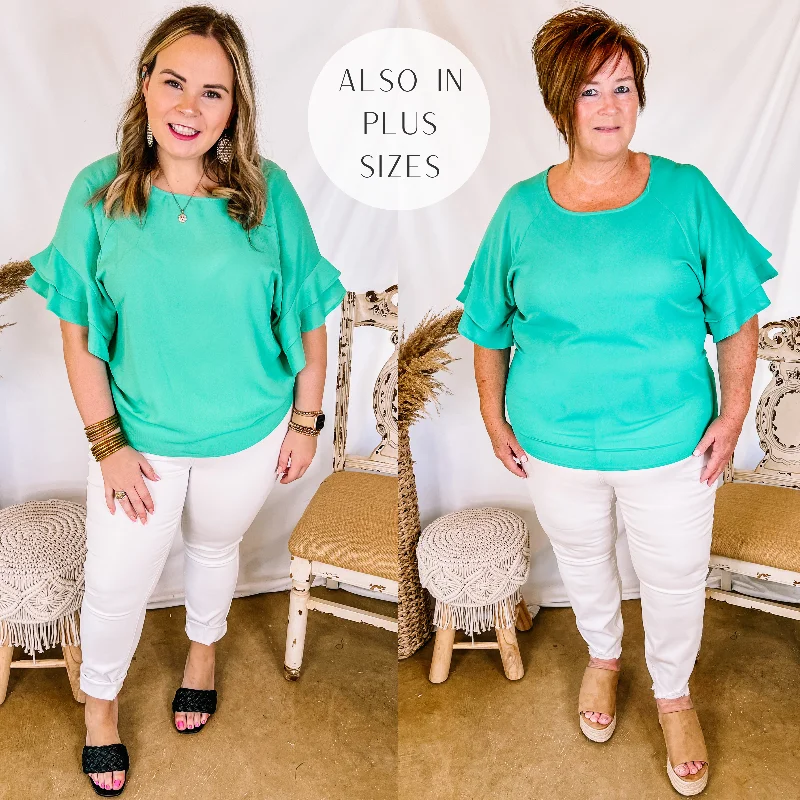 Basic Needs Ruffle Sleeve Top in Mint Green Runway Inspired Wear