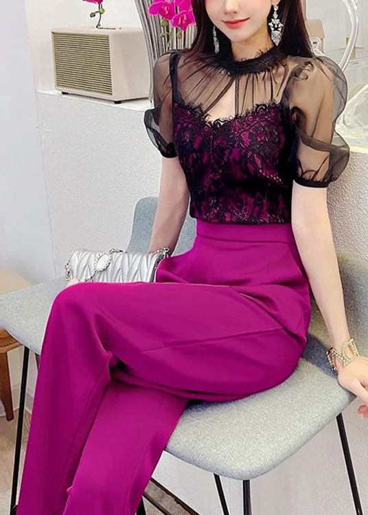 New Rose Hollow Out Lace Patchwork Cotton Overalls Jumpsuit Summer High End Designer Brands Discount