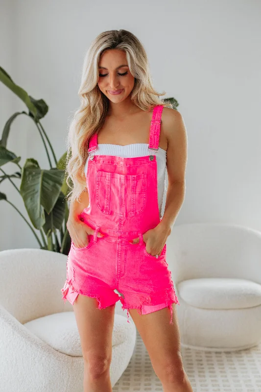 Monroe Risen Short Overalls - Hot Pink Style Redefined