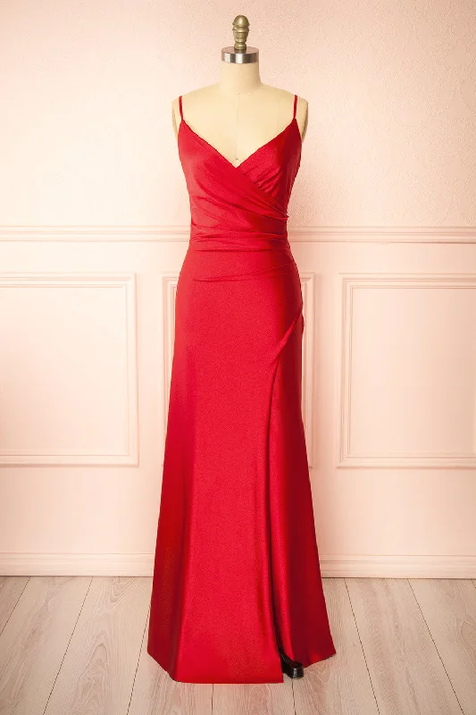 Nyra Red | Mermaid Dress w/ Wrapped Bodice Contemporary Chic