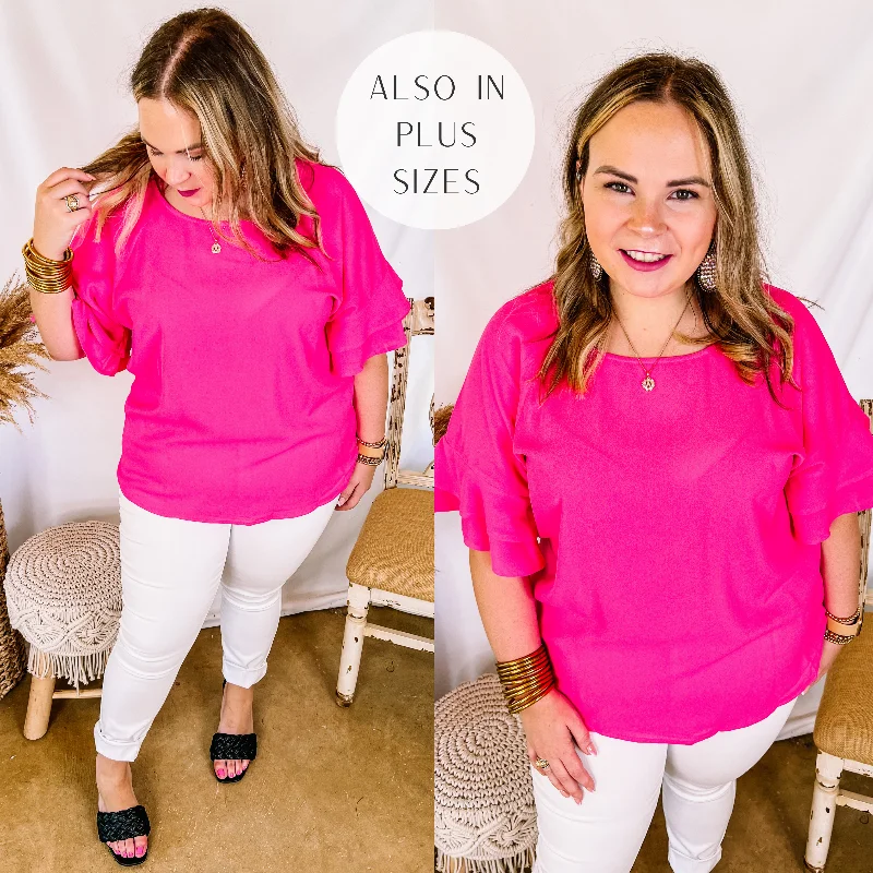 Basic Needs Ruffle Sleeve Top in Hot Pink Gorgeous Glamour Collection