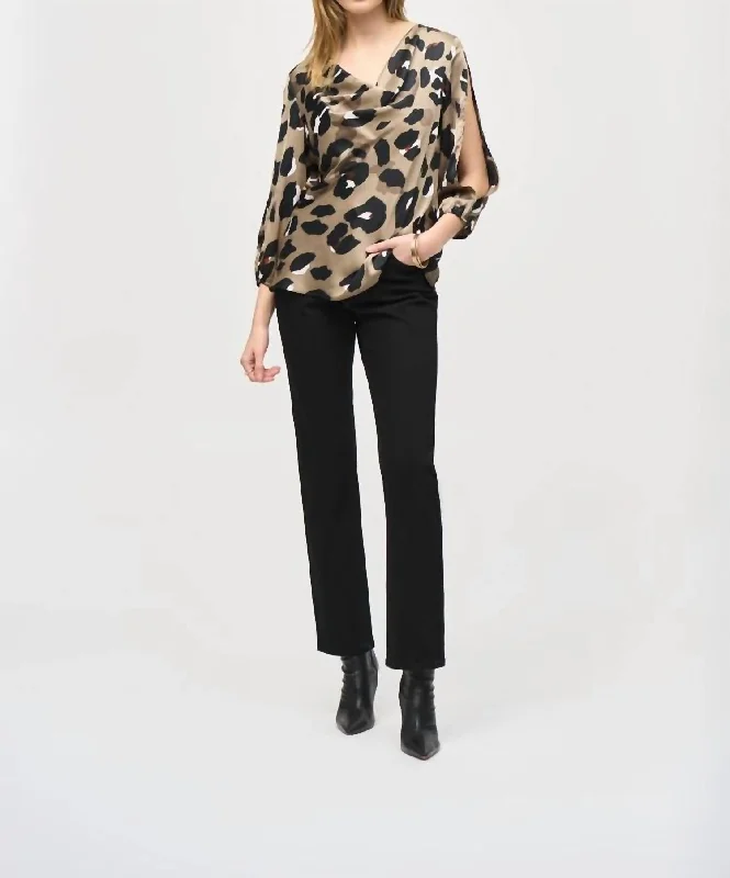 Satin Animal Print Top In Black Multi Save On Classic Elegant Styles