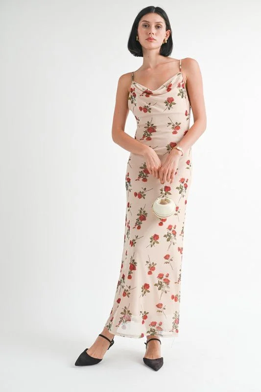 Floral Cowl Neck Maxi Dress Mid Season Sale