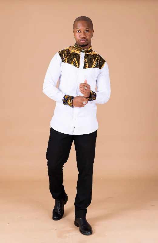 Tayo White Shirt and Ankara Mixed Print Men Shirt | African Print Stylish Looks