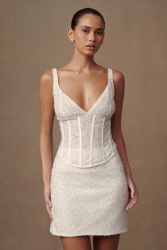 Elsie Pearl Beaded Bustier Top - White Flash Sale