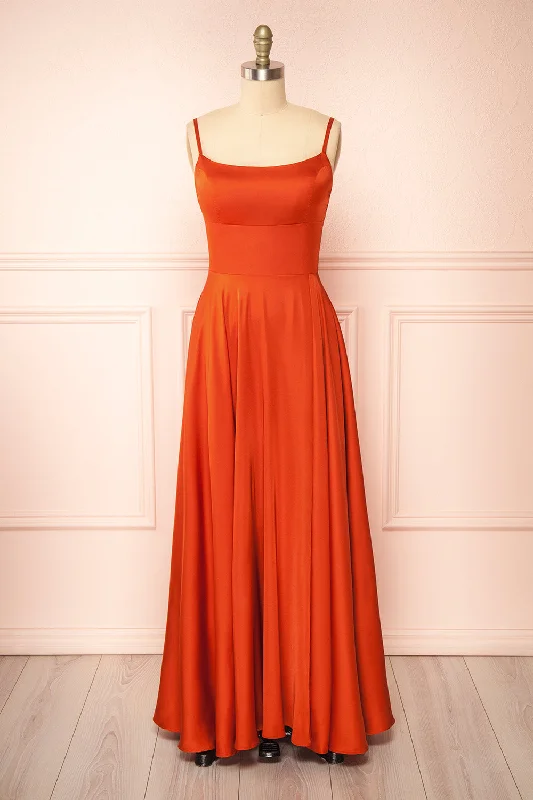 Darcy Rust | Maxi Satin Dress w/ Slit Fashion Sale