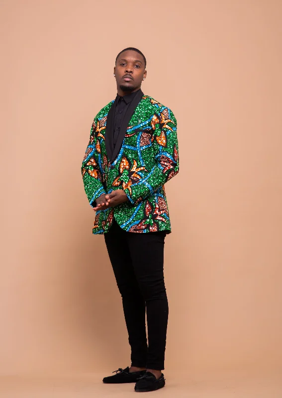 Cooper Ankara Men Blazer | Green African Print Chic Everyday Wear