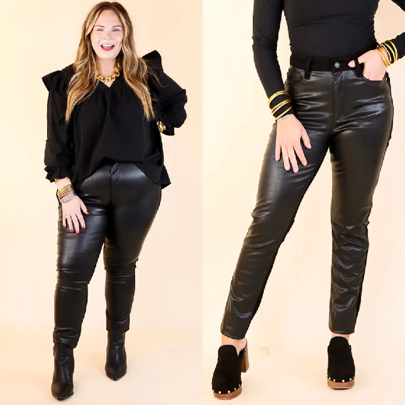 Judy Blue | The Best of Both High Waisted Faux Leather and Denim Skinny Jean in Black Chic & Cozy Collection