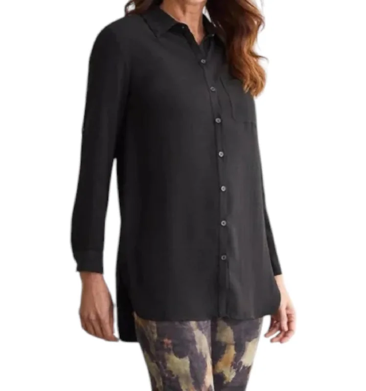 Airflow Roll-Sleeve Tunic Shirt In Black Wardrobe Update