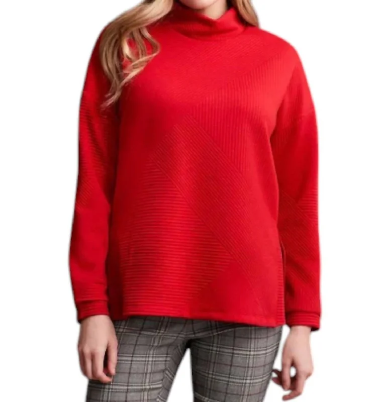 Quilted Knit Tunic Top In Scarlet Exclusive Sale