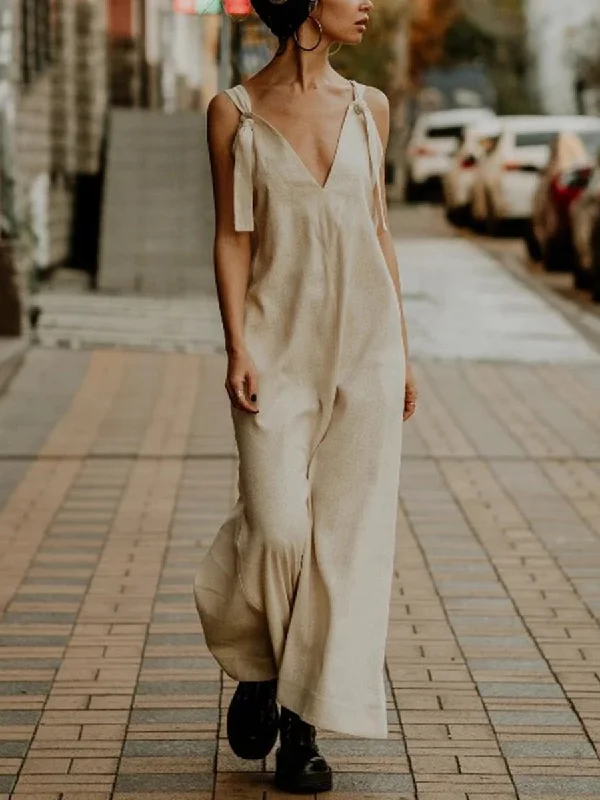 Casual Basic Solid Color Banded Loose Jumpsuit Seasonal Sale