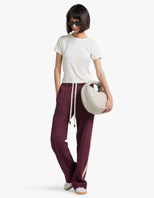 Twill Pinstitch Detail Pant - Burgundy/Light Tan Chic Trend Collection