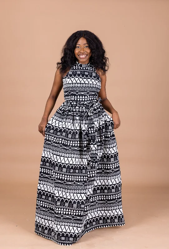 Ava Ankara Maxi Dress | Black and white African Tribal Print Budget Friendly