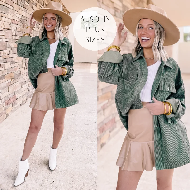 Latte Sips Button Up Corduroy Shacket in Olive Green Unleash Your Trend Driven Style