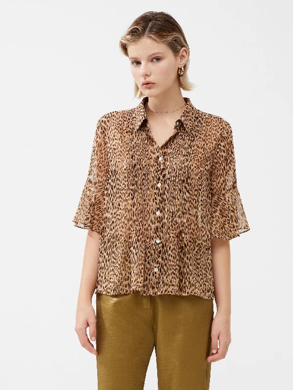 Leopard Georgette Pin Tuck Shirt Bold Silhouette