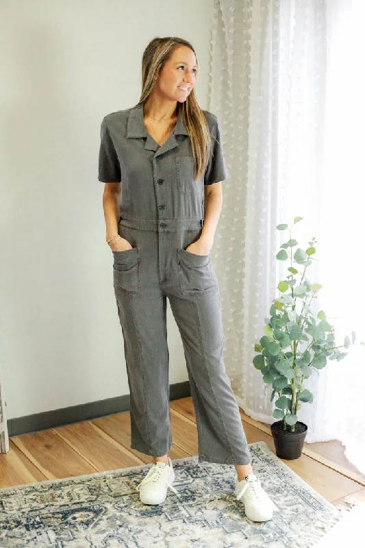 Linen Washed Jumpsuit High End Designer Brands Discount