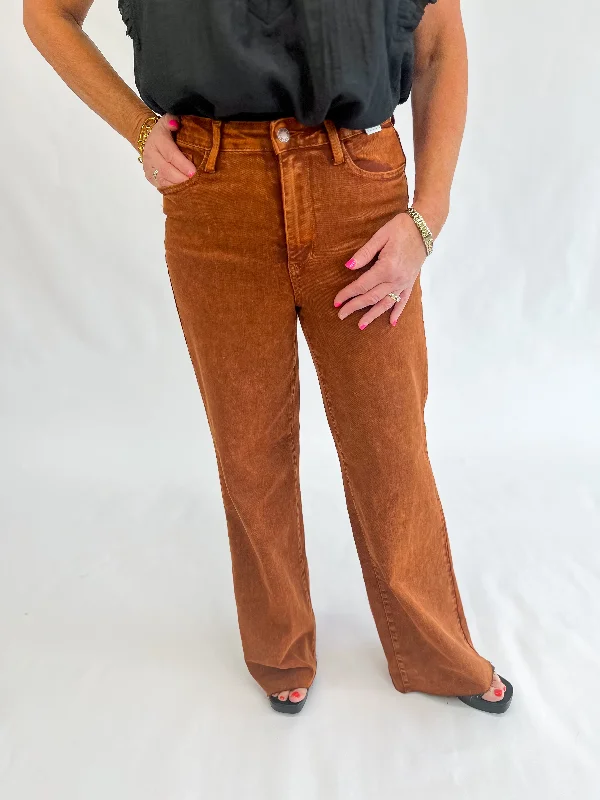 [Judy Blue] Retro Wide Leg Jean-Pumpkin Spice Trendy Urban Attire