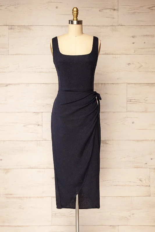 Polarion | Navy Wrap Dress Huge Savings On Parisian Styles