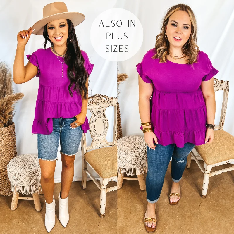 Belong To You Tiered Top with Ruffle Cap Sleeves in Magenta Elegant Style