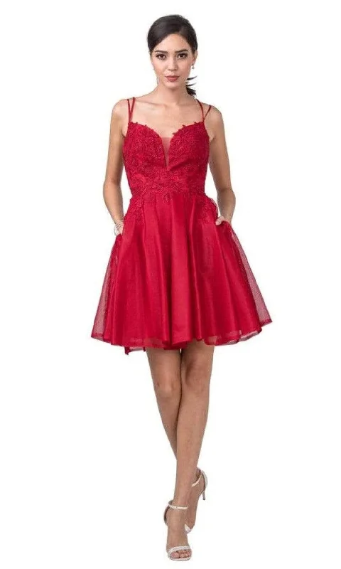 Trevi Collection - S2318 Plunging Sweetheart Embroidered A-Line Dress Quality Driven Apparel