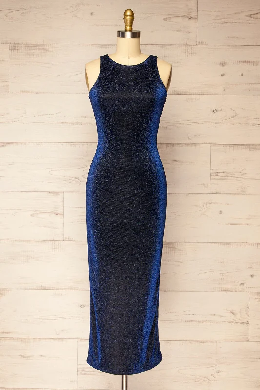 Certika | Sparkly Navy Mesh Midi Dress Top Deals