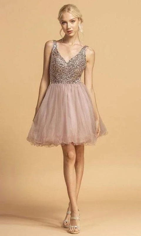 Trevi Collection - S2114 Crystal Beaded Short Tulle Dress Soft Textures