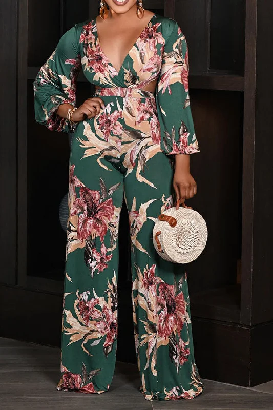 Floral Print Chic Strappy Cutout Waist Wide Leg Jumpsuit Weekend Exclusive