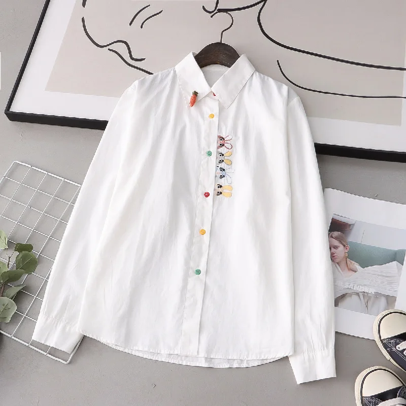 Placket Rabbit Embroidered Shirt Elevate Your Wardrobe