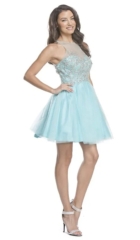 Trevi Collection - Ornate Sheer Halter A-line Homecoming Dress Hollywood Glam Award - Show Style