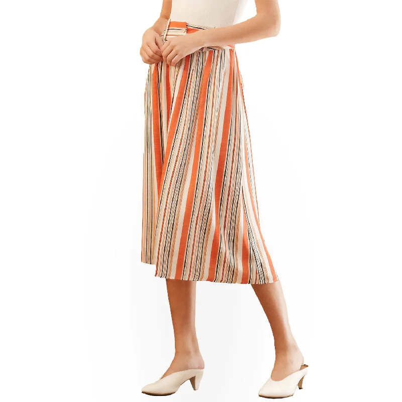 Women's Multi Stripe Button Front Midi Skirt Pastel Styles