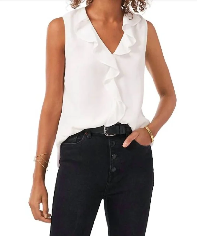 Ruffle V Neck Top In Ivory Limited Styles