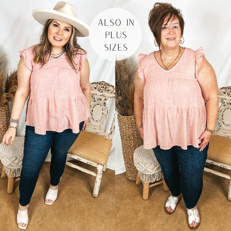 Stay Wonderful Solid Tiered Top with Ruffle Cap Sleeves in Dusty Pink Vibrant Femme Fashion