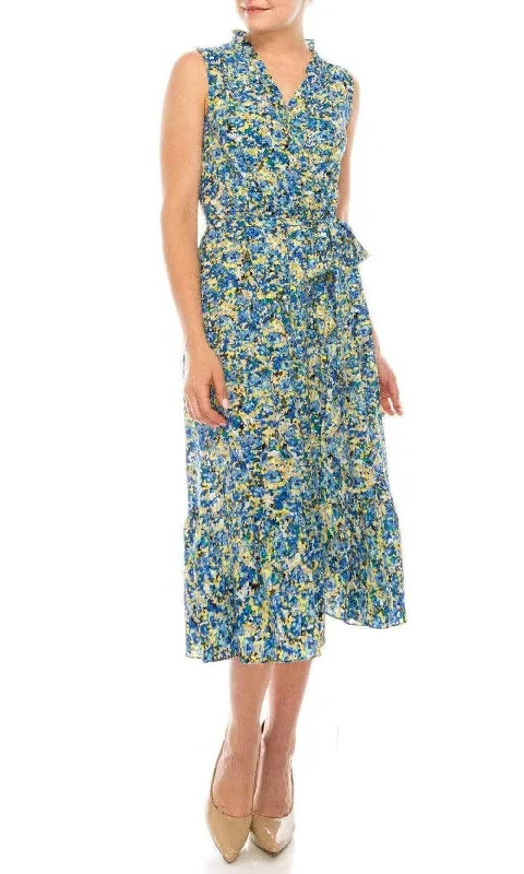 London Times - T5325M V Neck Floral A-Line Dress Fashion For Every Occasion