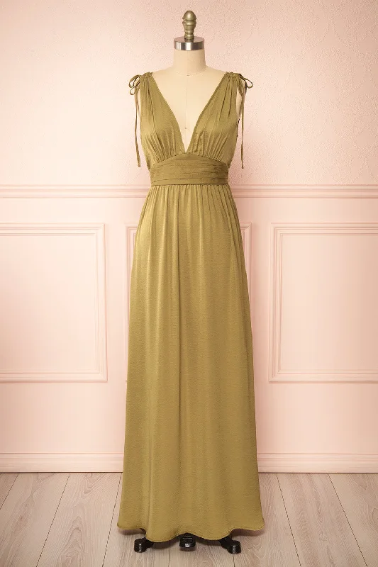 Cidra | Khaki Maxi Dress w/ V-Neck Special Offer For You