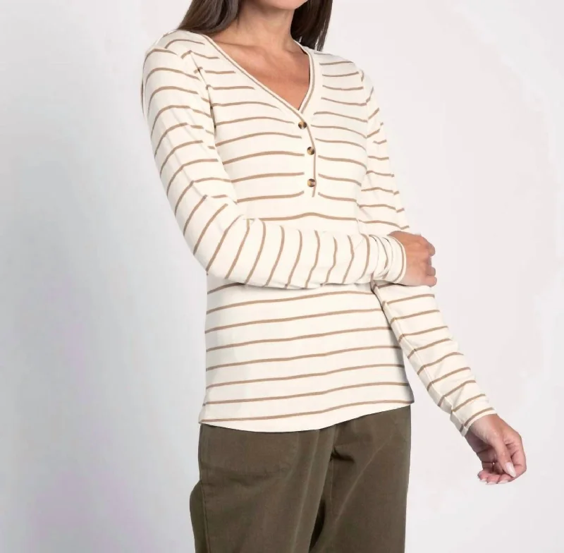 Frankie Long Sleeve Top In White Swan Safari Stripe Elegant Contour