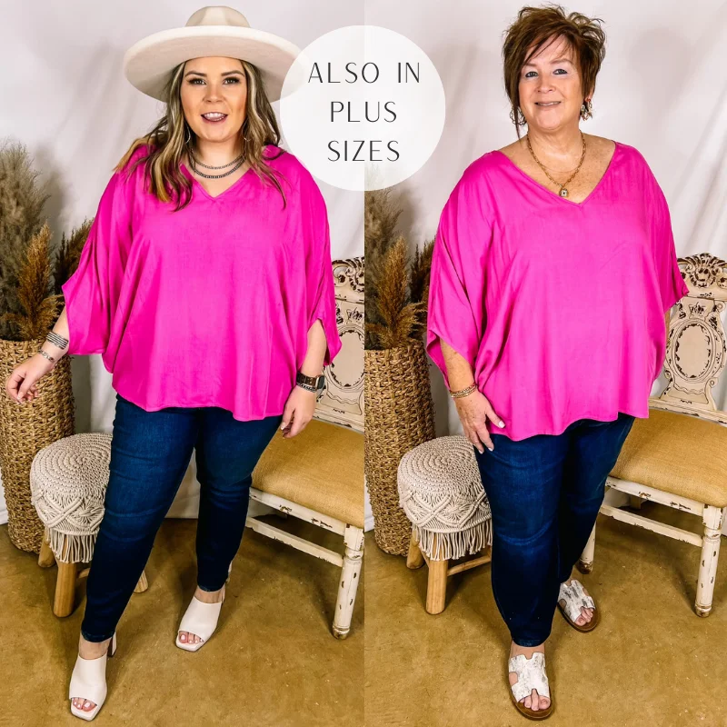 No Rules V Neck Poncho Top in Fuchsia Pink Seasonal Trends