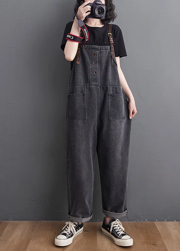 Original Design Black Oversized Denim Jumpsuit Summer Limited Time Offers