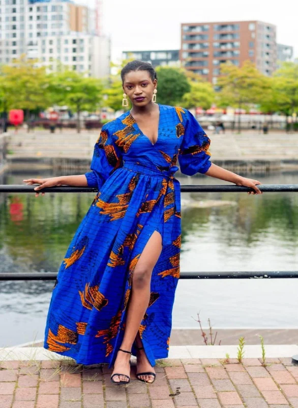 Alisha Ankara Maxi Dress | Blue African Print Limited - Time Bundle