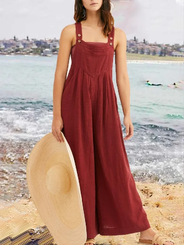 Women's Fashion Solid Color Loose Strap Jumpsuit Evening Elegance