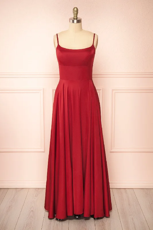 Darcy Burgundy | Maxi Satin Dress w/ Slit Redefining Women's Style