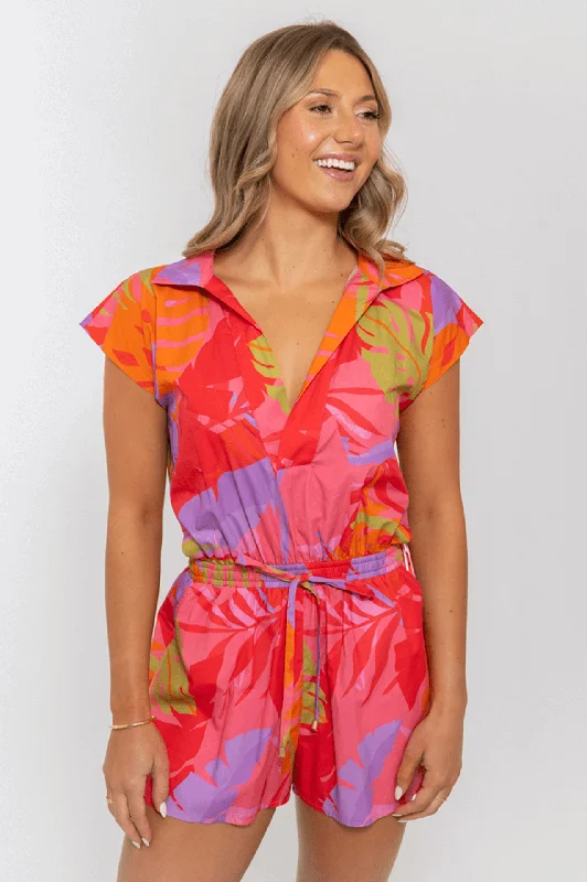 Tropical Palm Vneck Romper Flash Sale Starts