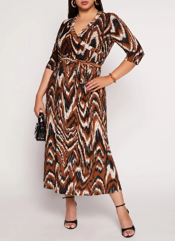 Plus Size Psychedelic Print Faux Wrap Dress Comfort First Women's Wear