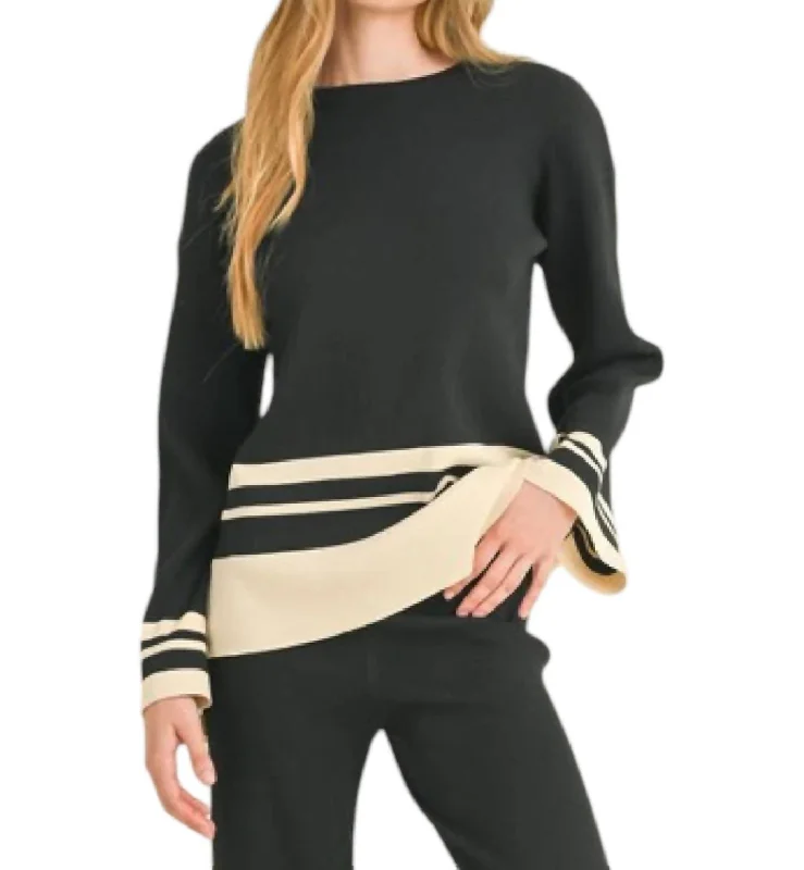 Mood Shift Stripe Detail Top In Black/cream Feminine Soft - Hued Look