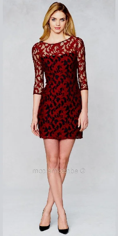 Aidan Mattox - 151A10930 Quarter Sleeve Illusion Contrast Lace Dress Contemporary Chic