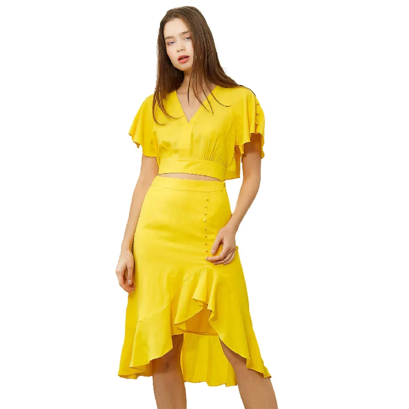 Women's Asymmetrical Hem Button Front Skirt Mega Sale