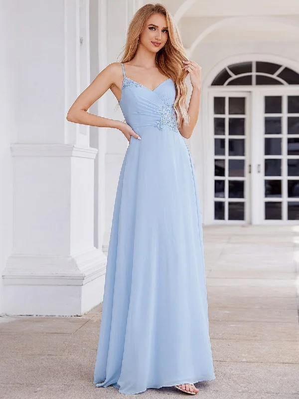 Elegant A-Line Applique Waist Sleeveless Bridesmaid Dress with V-Neck Elegant Clothing